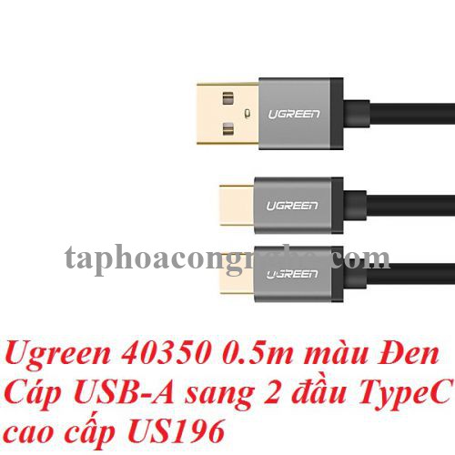 Ugreen 40350 0.5m màu Đen Cáp USB-A sang 2 đầu TypeC cao cấp US196 30040350